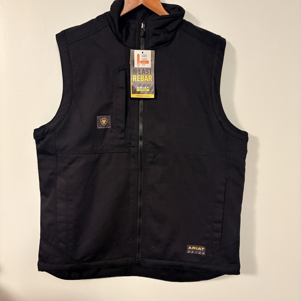 Ariat Rebar Workwear Vest Black Duracanvas Sherpa Lined Men Size L NWT
